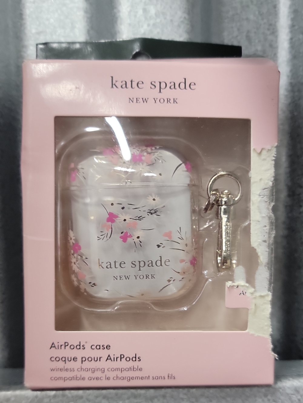 kate spade Floral AirPods Case with Gold Keyring - Pink & White
